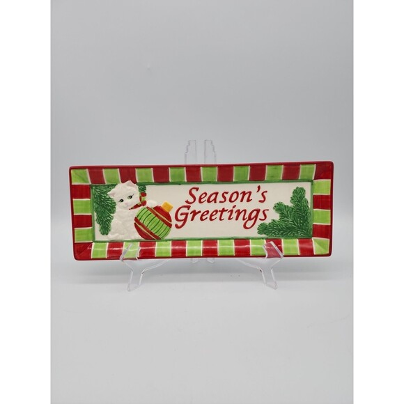 Fitz & Floyd Yuletide Kitten Seasons Greetings Wall Or Appetizer Plate - Picture 1 of 12